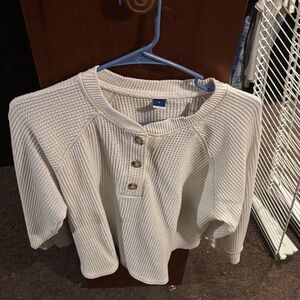 Old Navy Cream Waffle Knit Henley Top